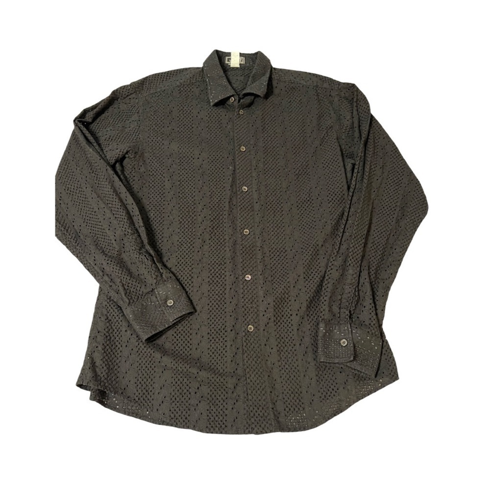 Gianni Versace Couture Made in Italy black button down eyelet shirt
